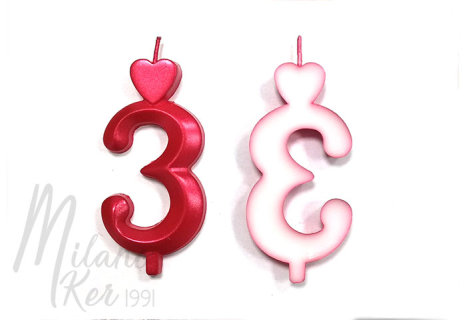 Nagy, piros 3-as számgyertya, 10 db