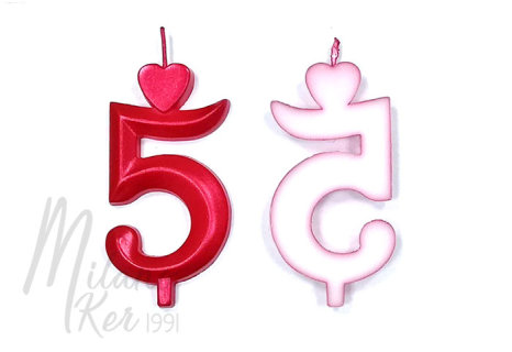 Nagy piros 5-ös számgyertya, 10 db
