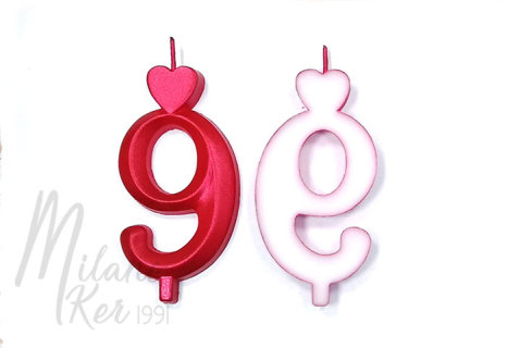 Nagy piros 9-es számgyertya, 10 db