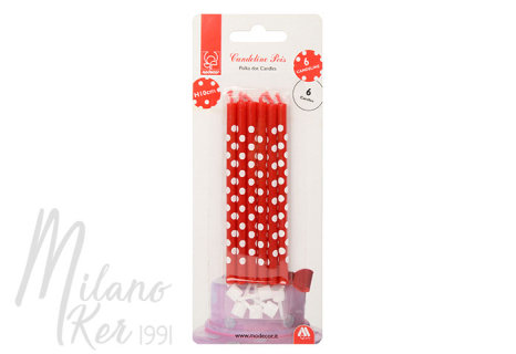 Piros, pöttyös gyertya, 6 db