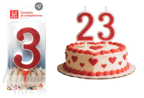 Óriás piros csillámos 3-as számgyertya, 1 db.